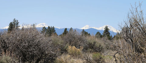 View of snowy Three Sisters mountains.