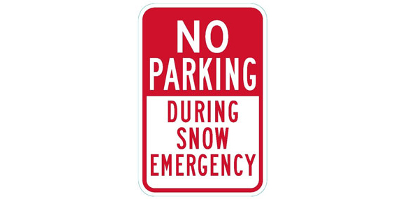 No Parking During Snow Emergency sign.