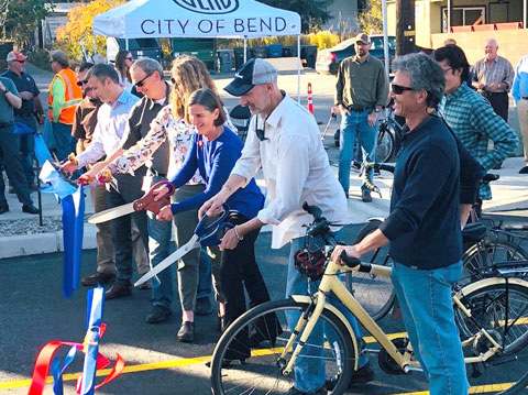 Ribbon cutting at 14th Street marking the wrap-up of 7-year GO Bond project completion.