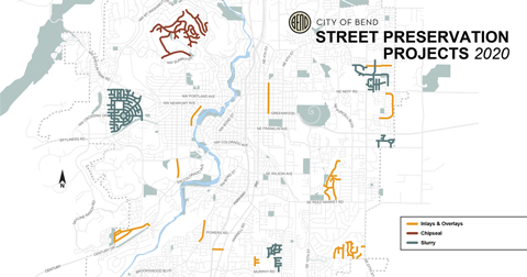 Map showing location of street preservation projects for 2020.