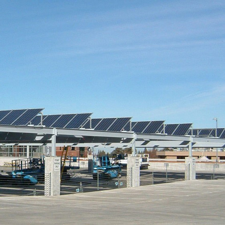 Solar panels on the roof of the downtown parking garage.