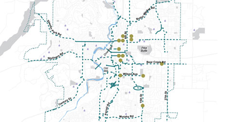 Map showing Bend projects included in the Safe Travel and Traffic Improvements GO Bond.