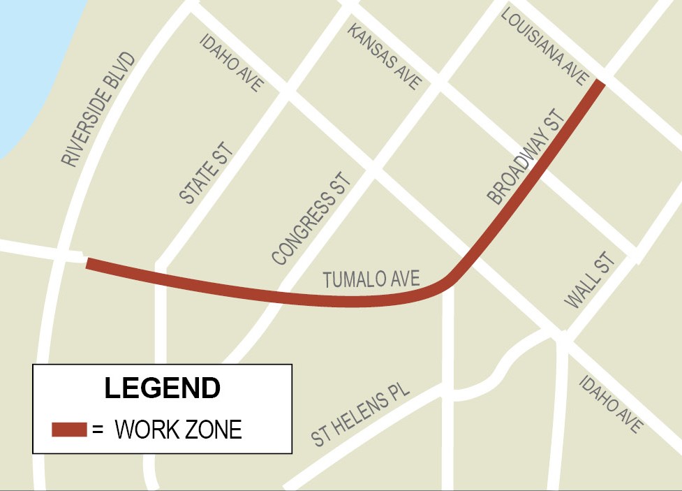 map of project on Tumalo Ave and Broadway from Riverside to Louisiana