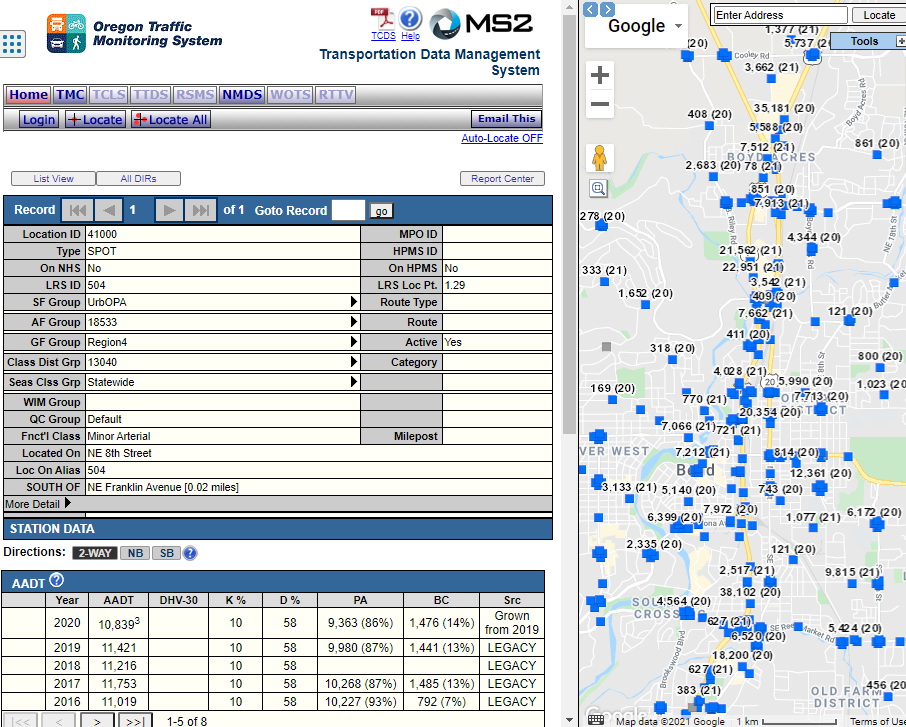 Oregon Department of Transportation Traffic Monitoring screen shot