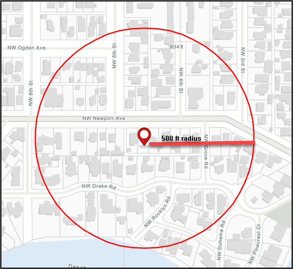 Example of STR 500 foot radius