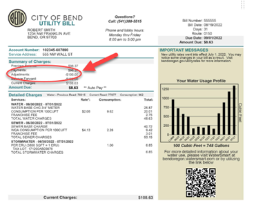 Utility Billing Adjustment Example shorter bill layout