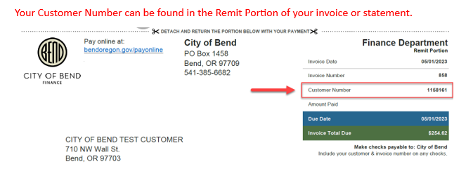 Example of a bill with customer number highlighted