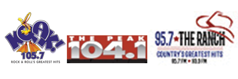 KQAK, The Peak and The Ranch radio station logos