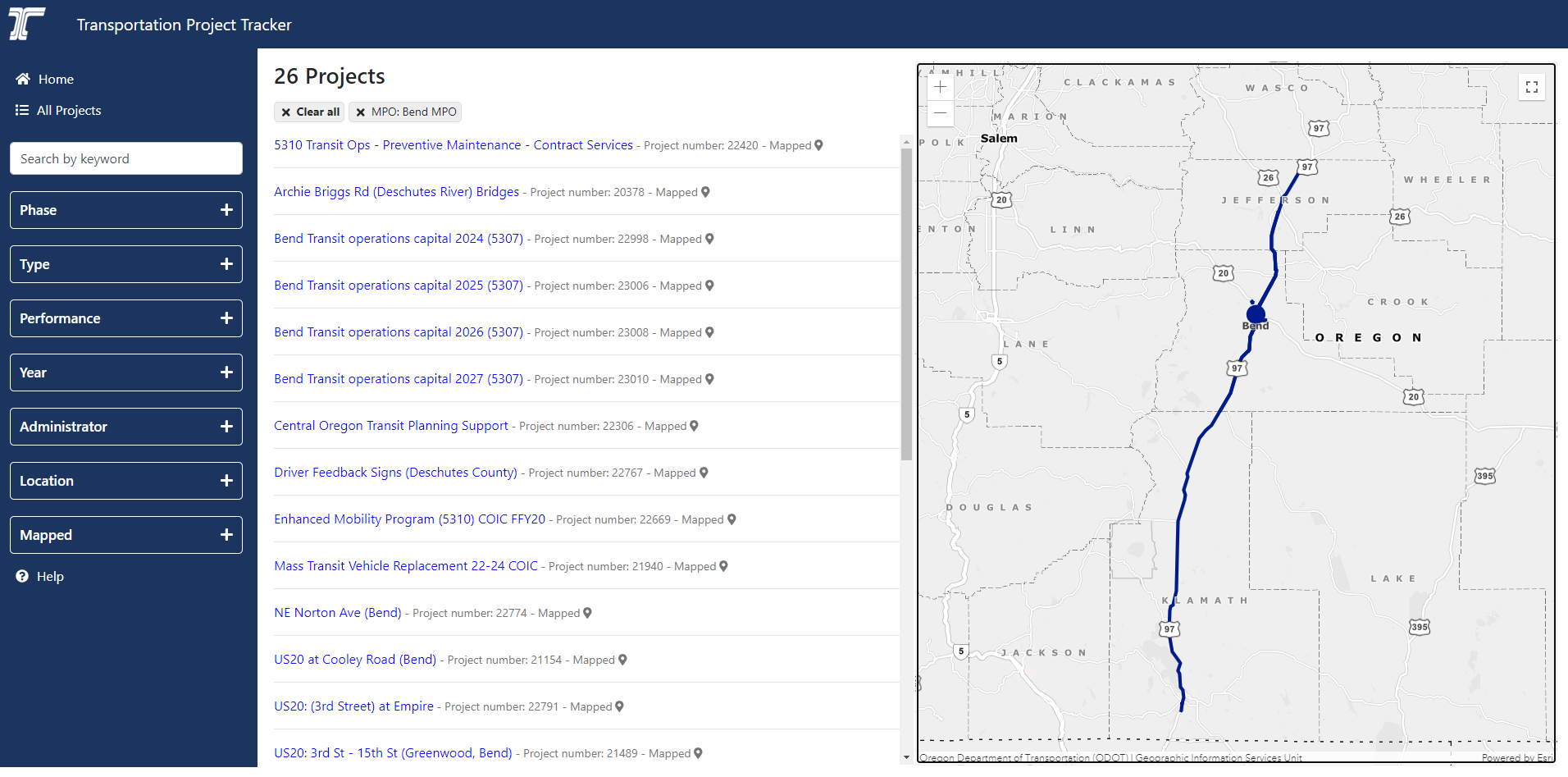 ODOT Transportation Project Tracker_screenshot