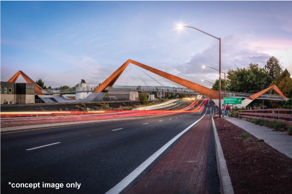 A concept image of a pedestrian crossing over highway 97.