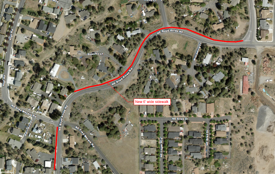 New sidewalk area to be constructed on Boyd Acres Road