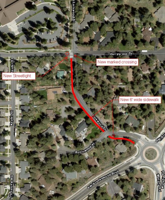 map of new crosswalk and sidewalk on larkwood