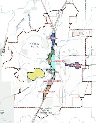 Map of potential CFA areas in Bend