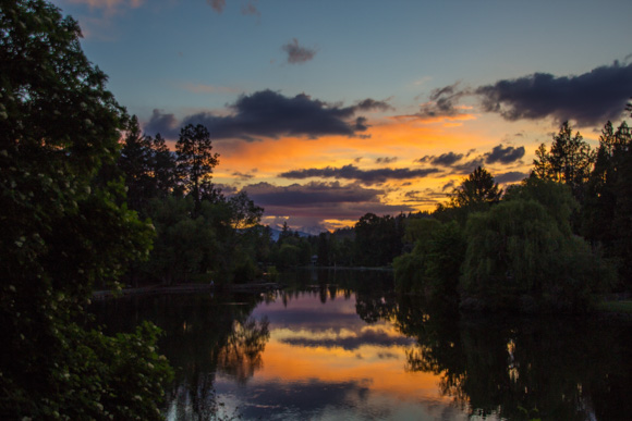 Sunset over water in Bend.