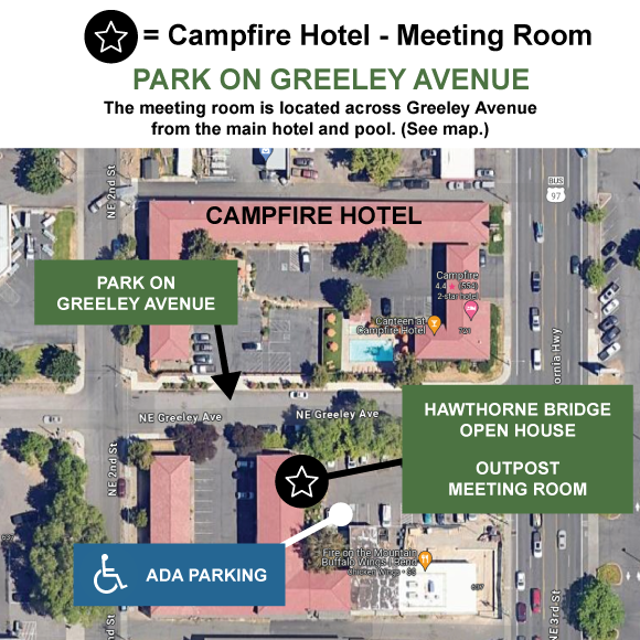 A graphic of where to park at the Campfire hotel