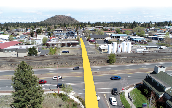 A graphic of the highway showing where a bridge will go.