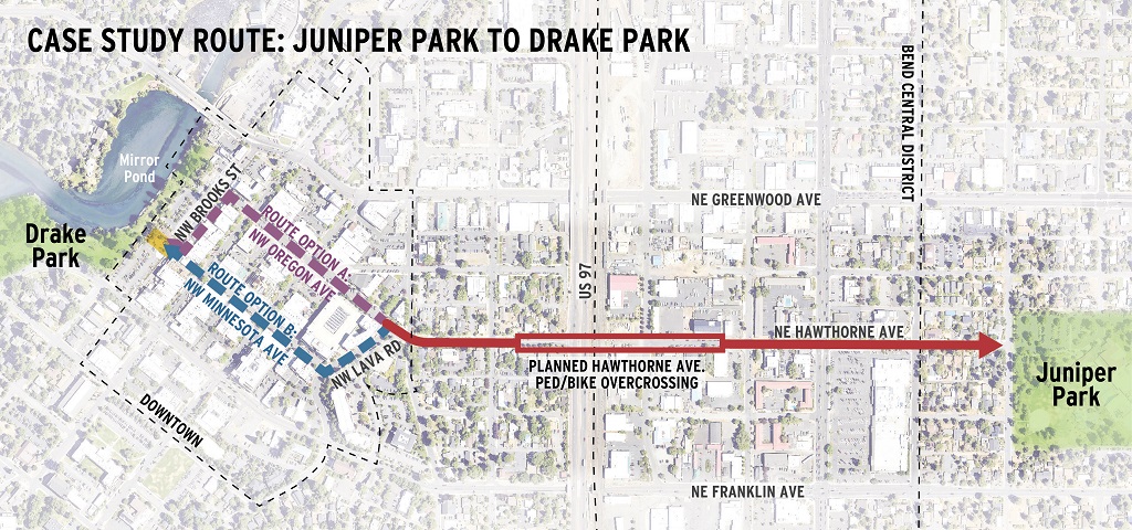 Graphic showing an overhead map of the proposed Hawthorne Crossing Case Study