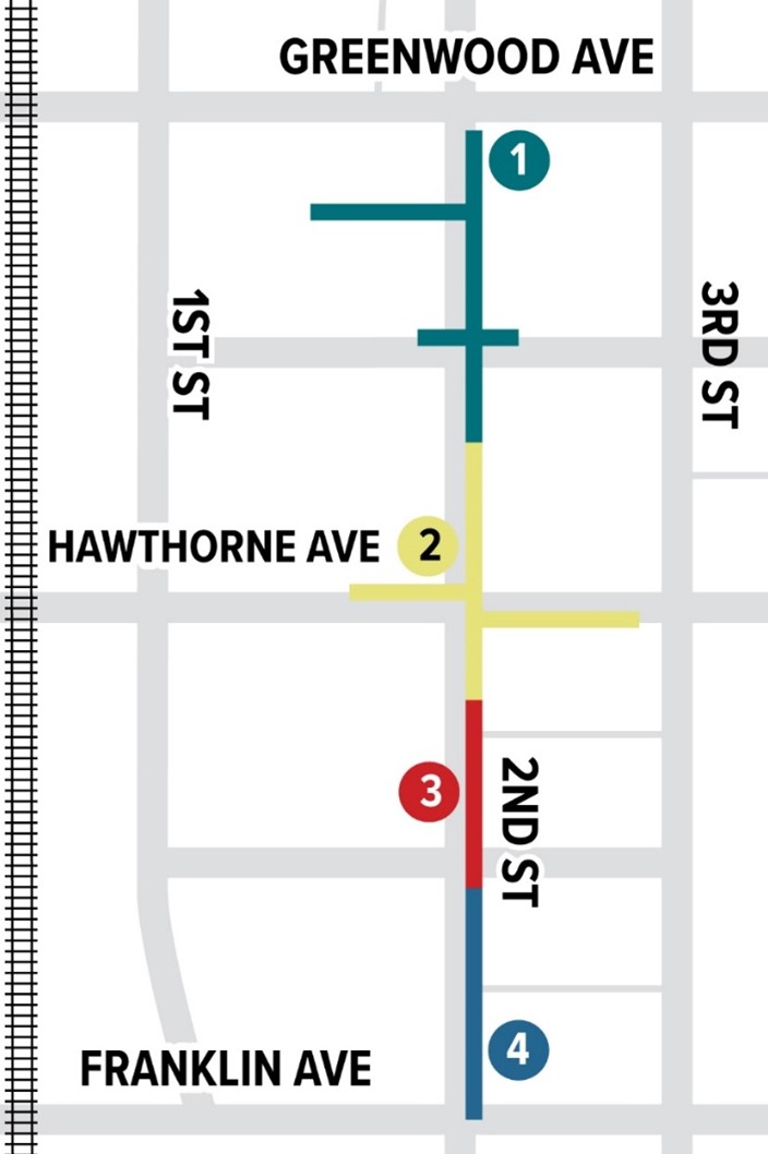 second street construction starts at Greenwood and will continue south to Frankln