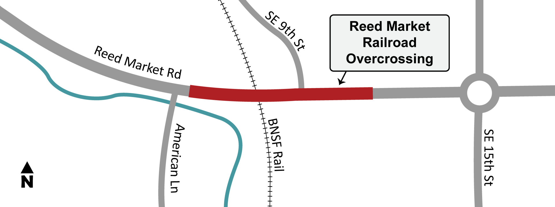 Map of Reed Market Railroad overcrossing bridge project area