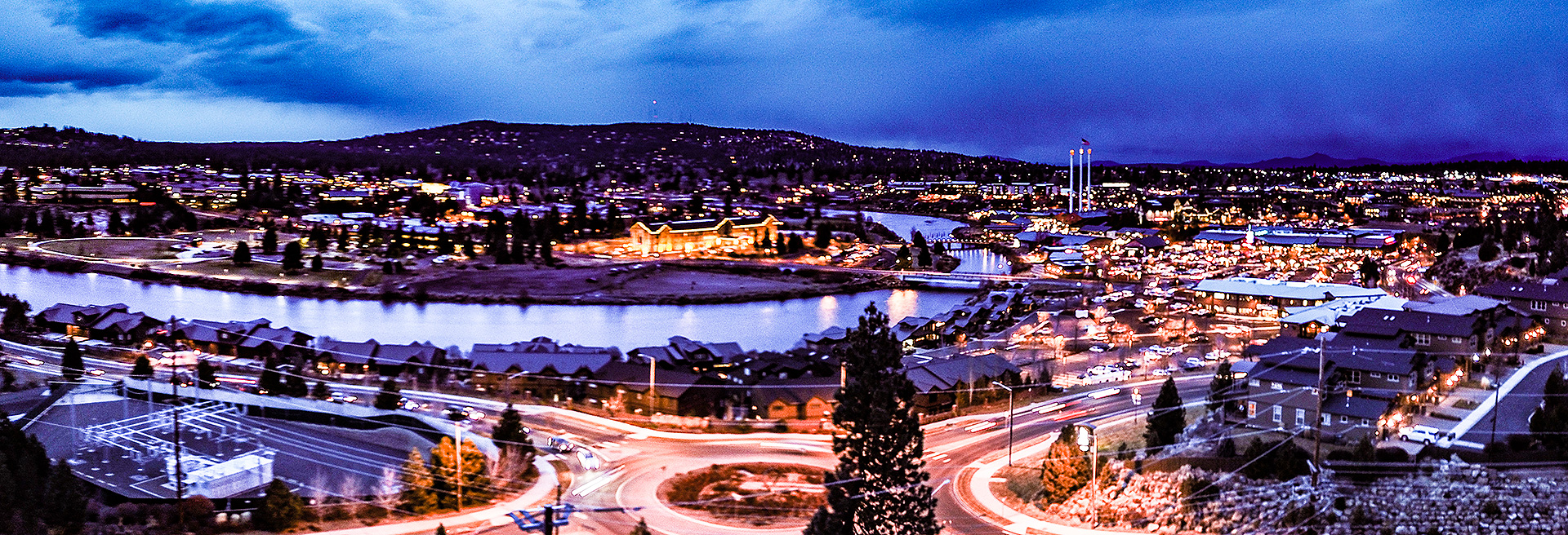 Image overlooking SW Bend at twilight looking towards Pilot Butte