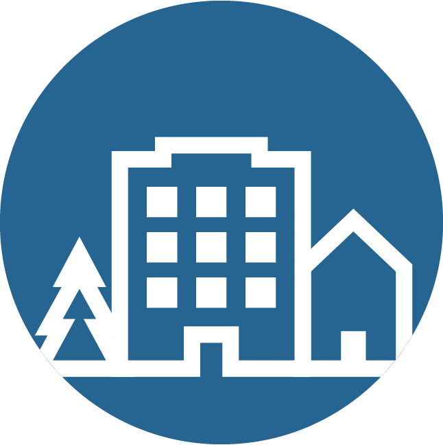 Icon depicting a mix of commercial and residential buildings