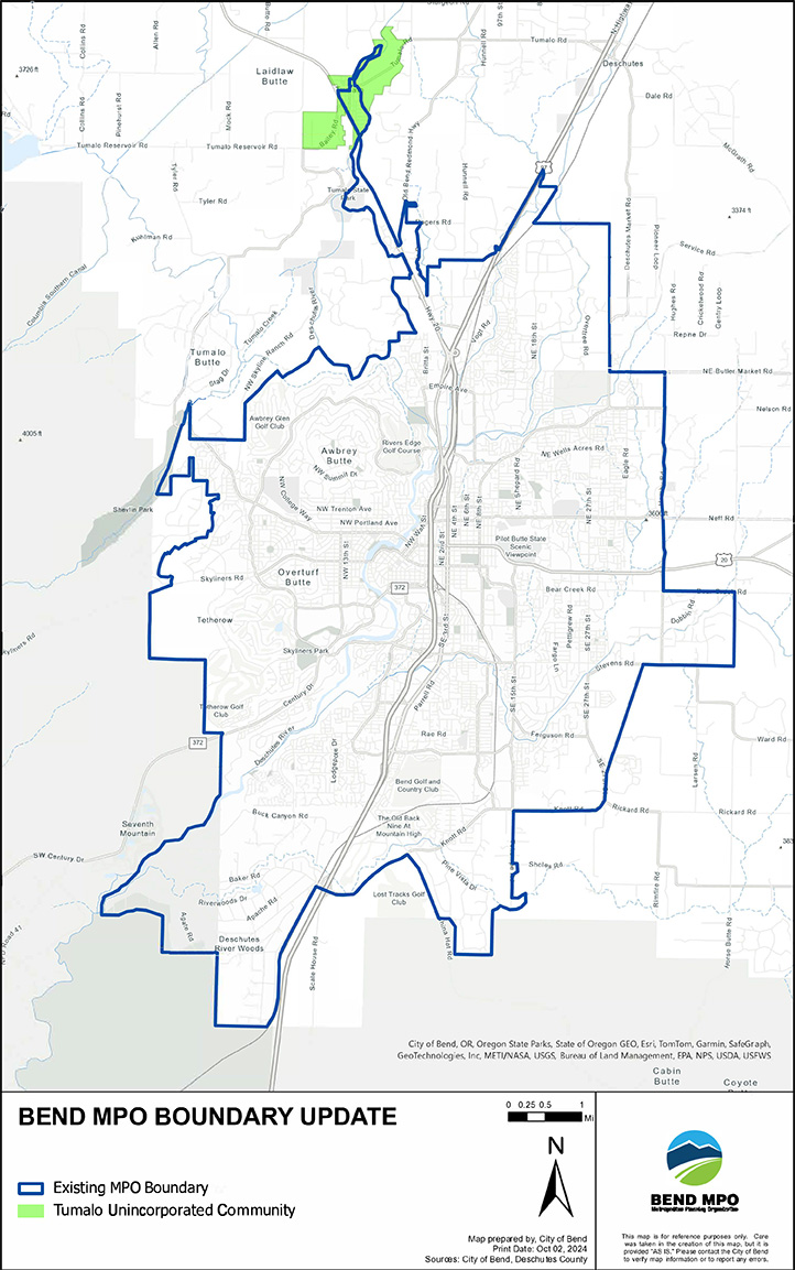 Map of the Bend area MPO proposed boundary update