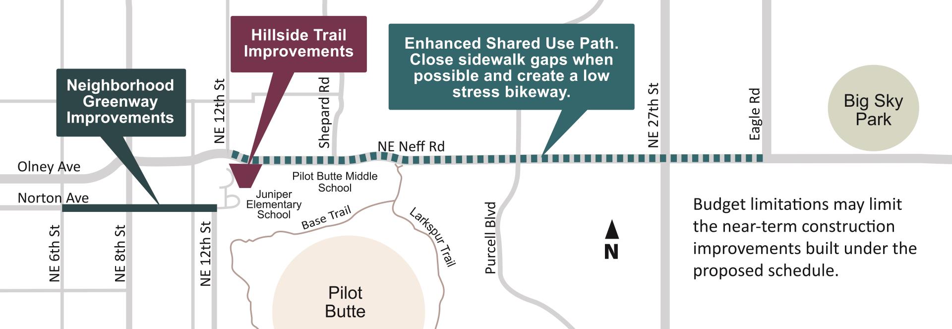 Norton Avenue from 6th Street to 12th Street, hillside path 12th Street to Neff Road, Neff Road from 12th Street to Eagle Road