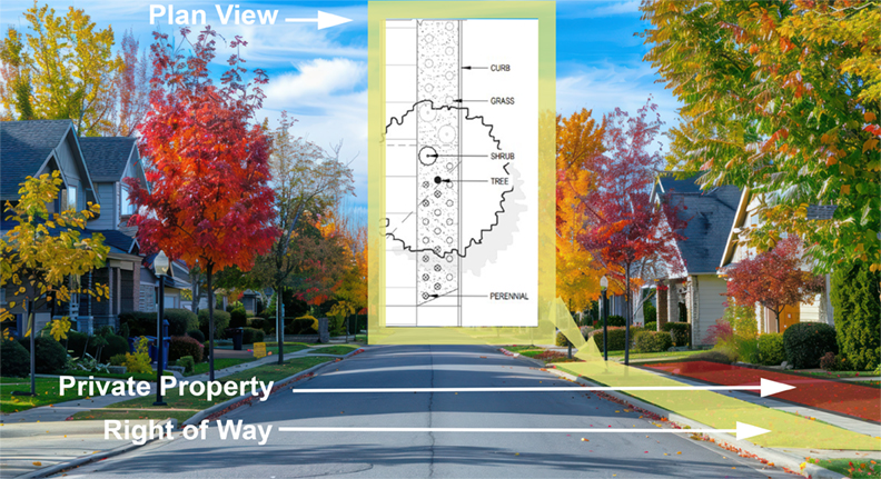 Image of a street with trees and sidewalks on both sides