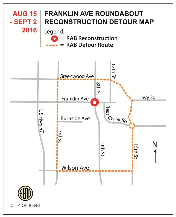 Franklin roundabout detour map