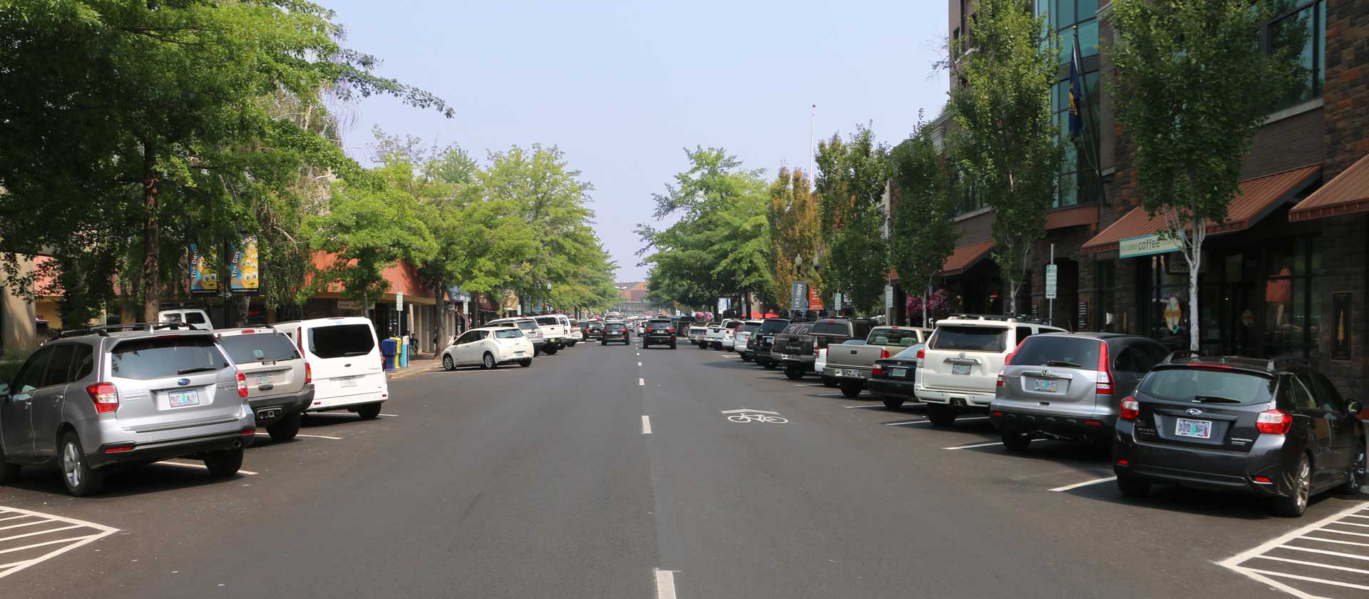 Looking down Wall Street on a summer day in Downtown Bend Oregon