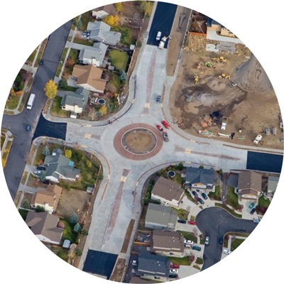 Brookswood and Powers Roundabout construction aerial.