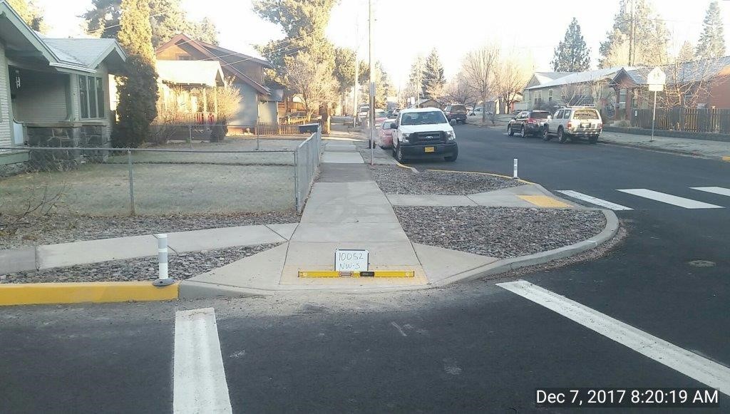 newly constructed curb ramps and curb extension on northwest corner of NW Broadway and NW Delaware Intersection