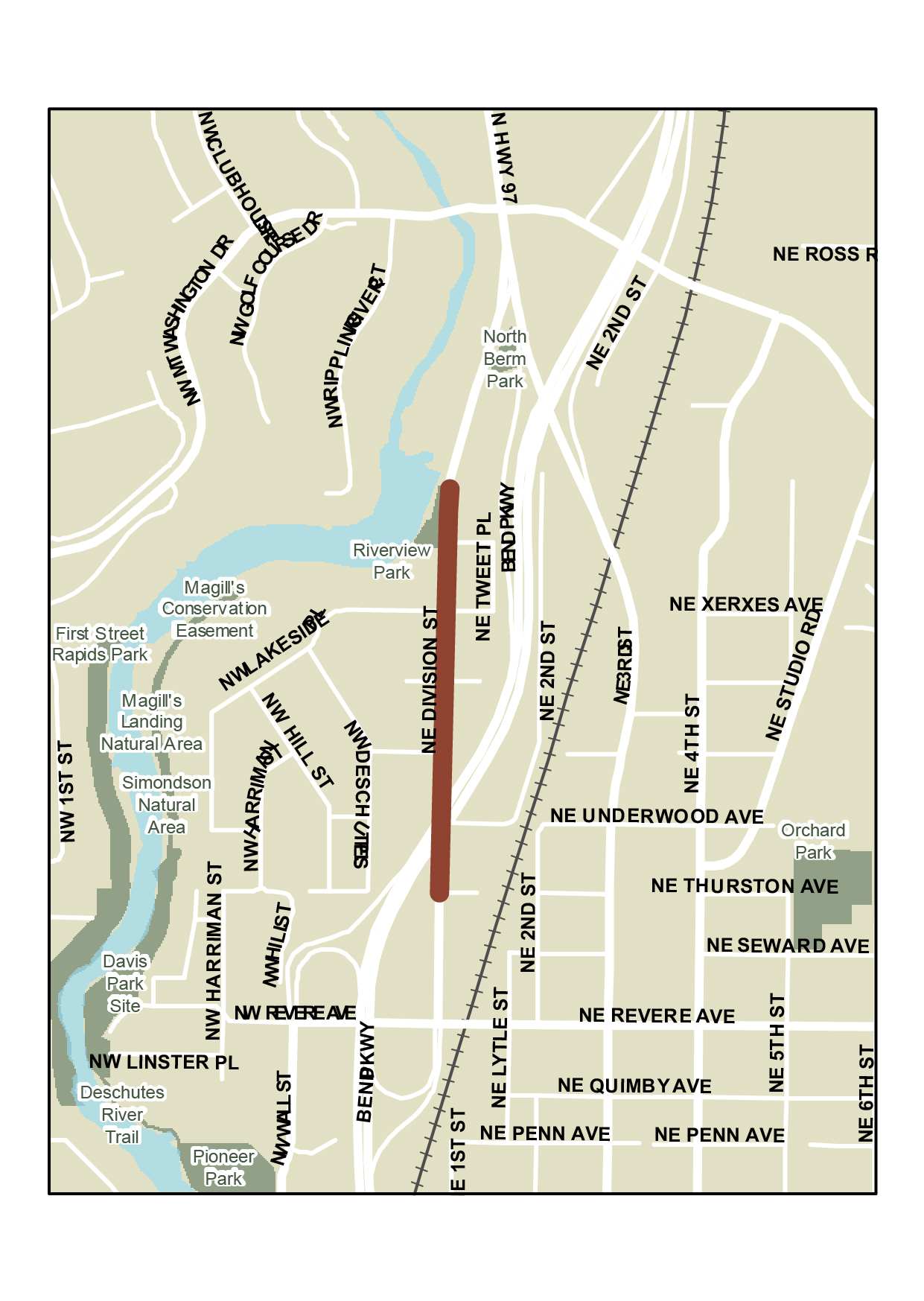 NE Division Street project limits - Thurston to Riverview Park