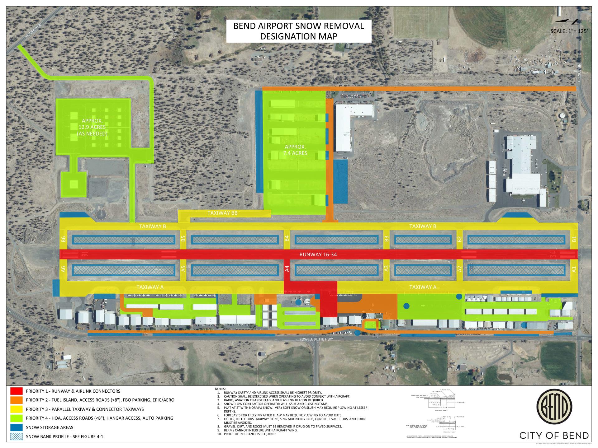 Bend Airport Snow Removal Designation Map