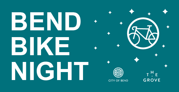Graphic of teal background and Bend Bike Night in bold white
