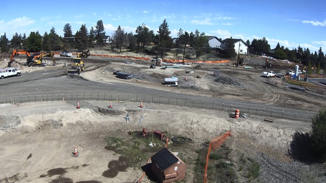 A photo overlooking equipment and the roundabout construction at the intersection of 27th Street and Butler Market Road.