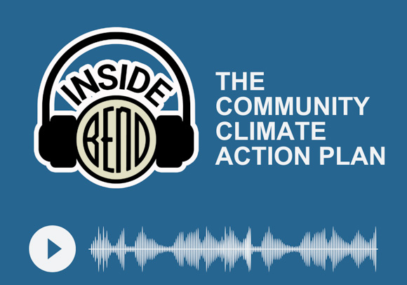 A graphic of the Inside Bend Podcast logo and a blue background.