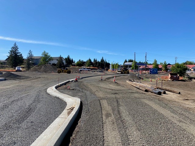 A photo of the construction developments at the Butler Market Road and 27th Street roundabout site.
