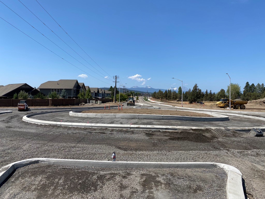 A photo of the Eagle Road & Butler Market Road roundabout construction site and equipment.