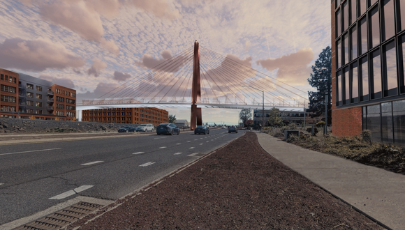 Concept of a bridge for pedestrians over highway 97