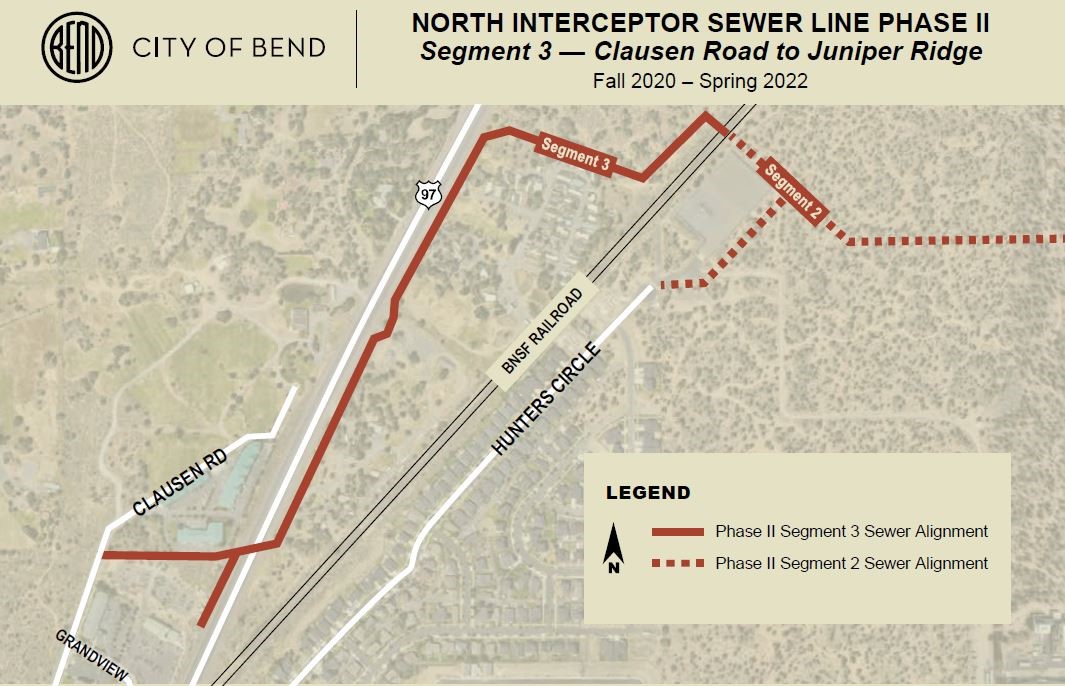 A map depicting Phase II Segment 3 - Clausen Rd to Juniper Ridge.