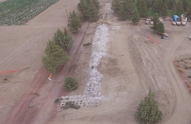 An aerial photo of blasting taking place along Margaret Lane.