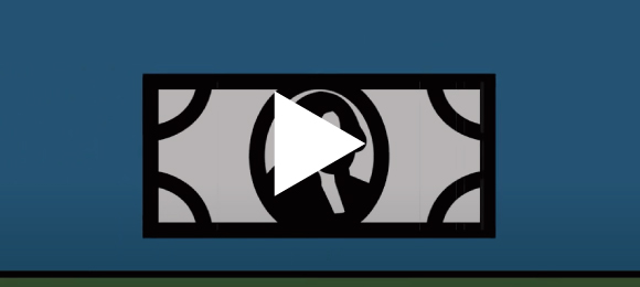 Play button over graphic of a dollar bill.