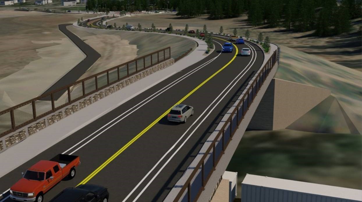 A rendering depicting Murphy Road looking eastbound with the BNSF railroad underneath the bridge.