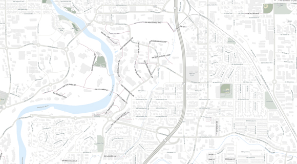 Map of the streets in Bend and what roads take priority when plowing snow.