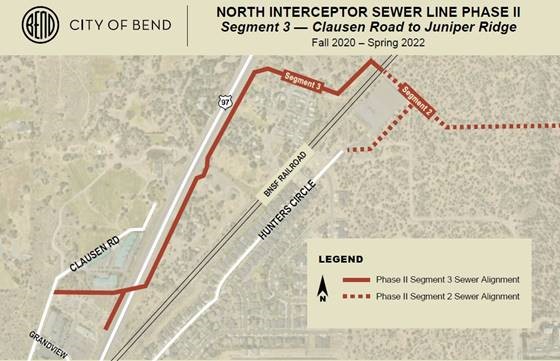A map depicting Phase II Segment 3 - Clausen Rd to Juniper Ridge.