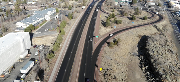Aerial view of the Bend parkway.