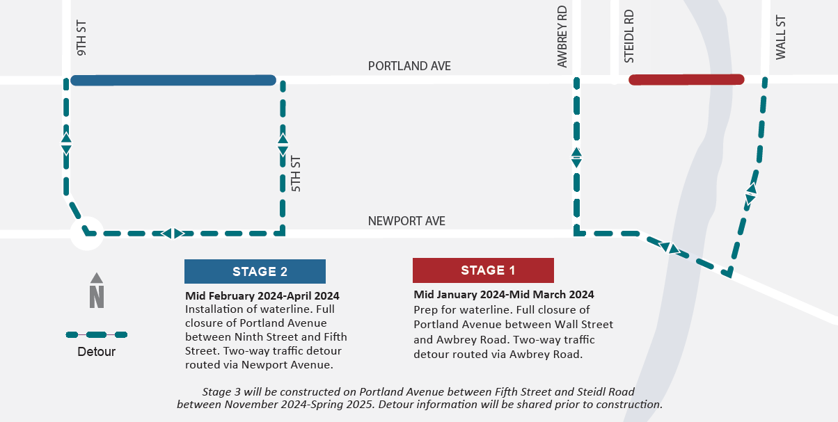 Portland Bridge detour includes Wall St, Newport Ave and Awbrey Rd. closure begins mid january through march 2024