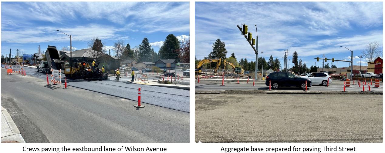Crews paving Wilson and aggregate prepping on Third Street