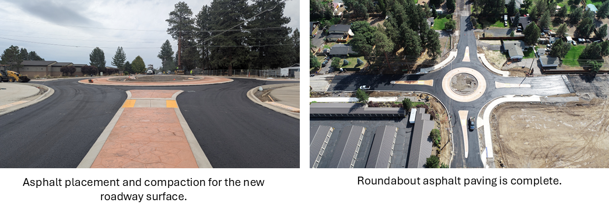 pictures of the intersection of Bear Creek Road, Purcell Boulevard, and Pettigrew Road looking south.  Asphalt paving is complete. 